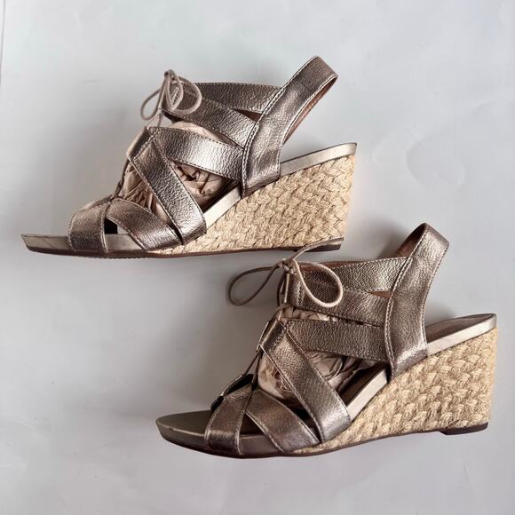 Clarks Acina Chester Metallic Leather Sandals Wedges Gladiator Lace Up 10W - Picture 2 of 10